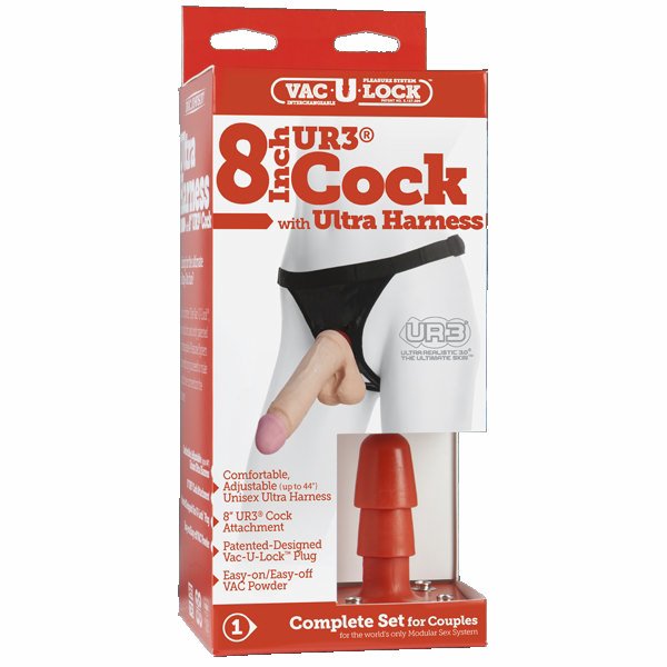 Ultra Harness 2 w/8 inch Ultraskyn UR3 Cock - White