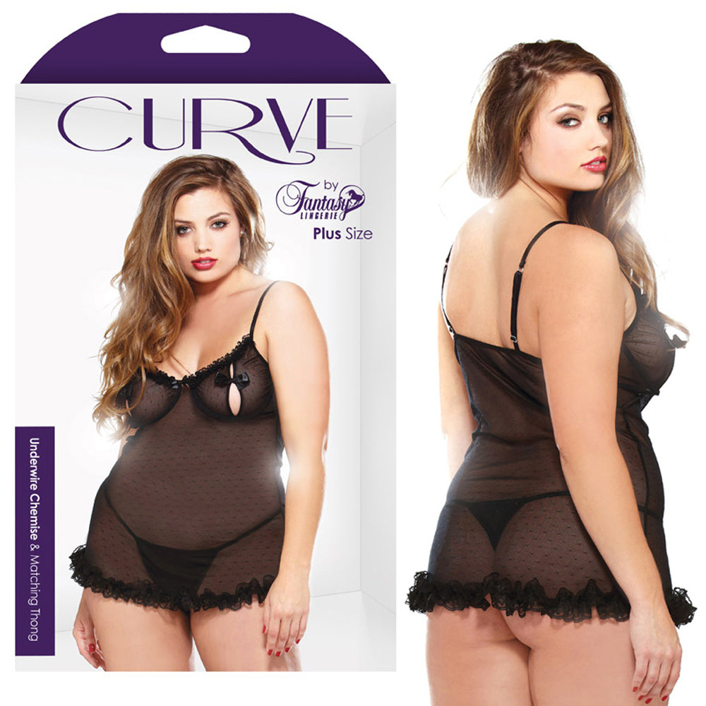 Curve Underwire Chemise & Thong Black 1X/2X