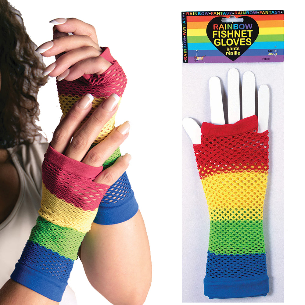 Rainbow Fishnet Gloves