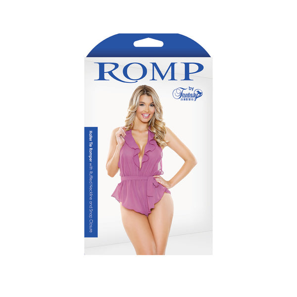 Romp Halter Tie Romper with Ruffled Orchid S/M