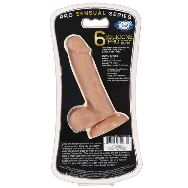 Cloud 9 - Pro Sensual Premium Silicone Dong W/ 3 C Rings Tan 6 inch