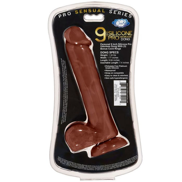 Cloud 9 - Pro Sensual Premium Silicone Dong W/ 3 C Rings Brown 9 inch