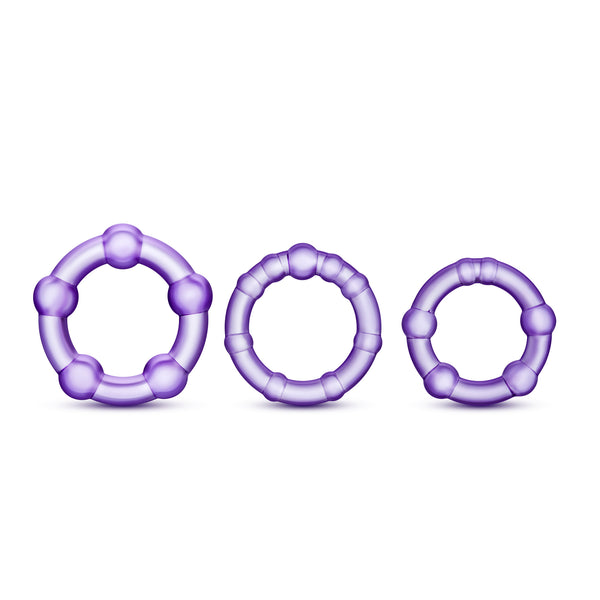 Stay Hard Beaded Cockrings - 3 Pack - Purple