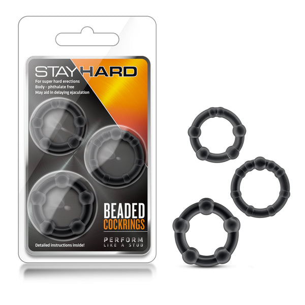 Stay Hard Beaded Cockrings - 3 Pack - Black