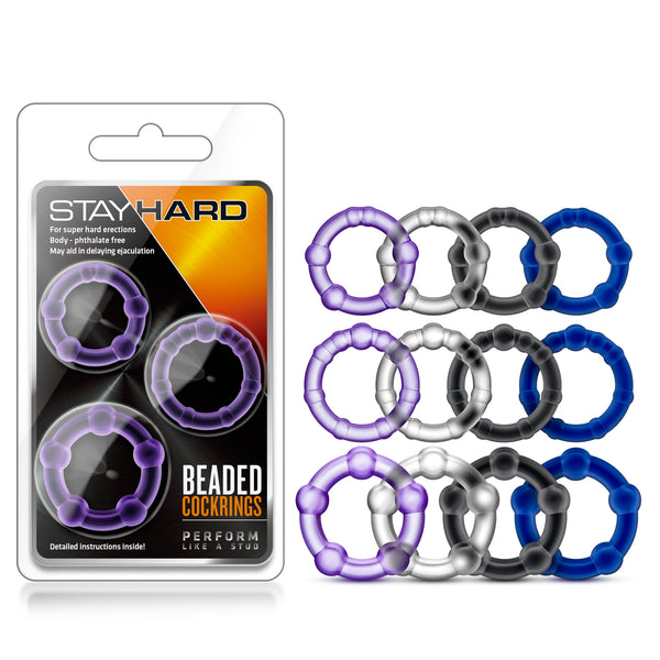 Stay Hard Beaded Cockrings - 3 Pack - Black