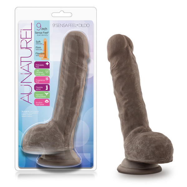 Au Naturel 9" Sensa Feel Dildo - Chocolate