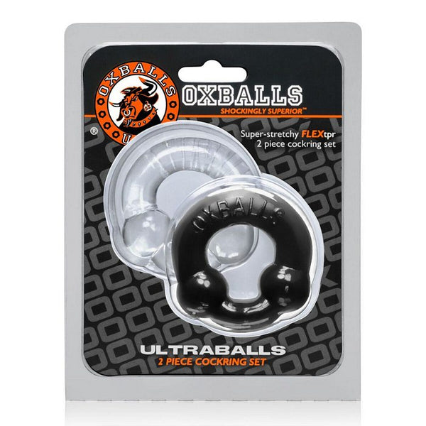 Oxballs Ultraballs Cock Rings - Black/Clear Pack of 2