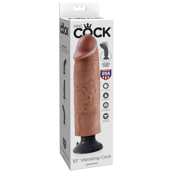 King Cock 10" Vibrating Cock - Tan