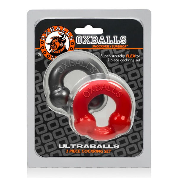 Oxballs Ultraballs Cockring - Steel & Red Pack of 2