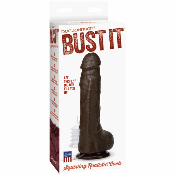 Bust It Squirting Realistic Cock w/1 oz Nut Butter - Black