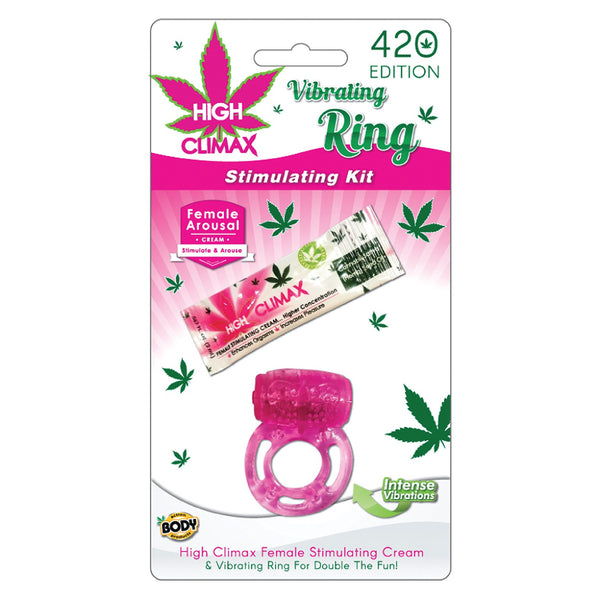 High Climax Vibrating Ring Stimulating Kit w/Hemp Seed Oil - Pink