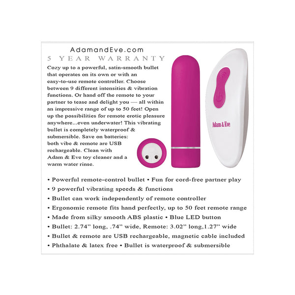 Adam & Eve Eve's Rechargeable Remote Control Bullet - Pink/White