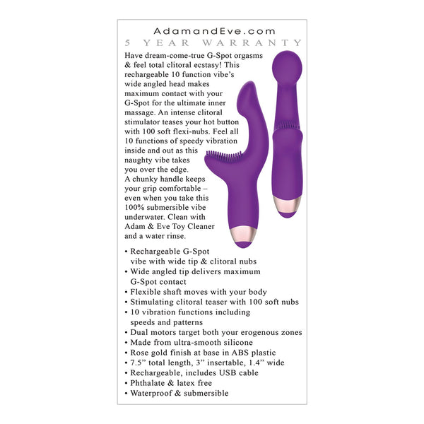 Adam & Eve Silicone G Spot Pleaser Rechargeable Dual Stim - Purple