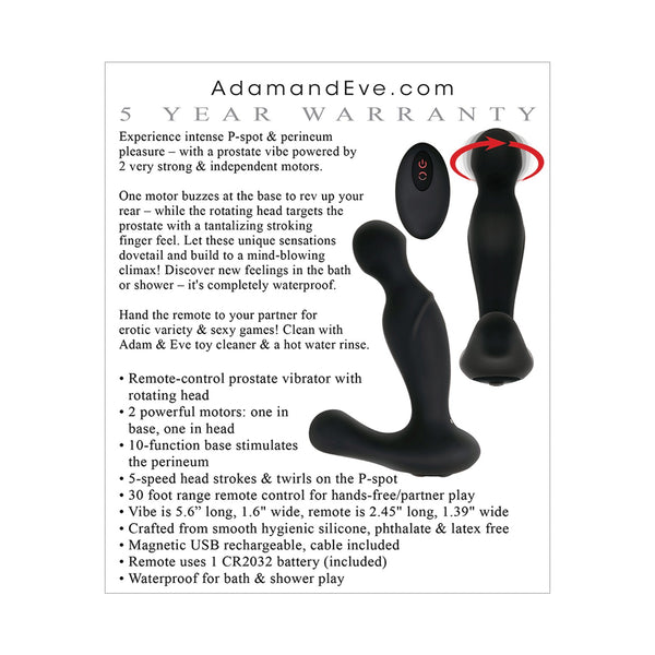 Adam & Eve Adam's Rotating P Spot Massager - Black