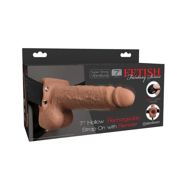 Fetish Fantasy Series 7" Hollow Rechargeable Strap-on With Remote - Tan