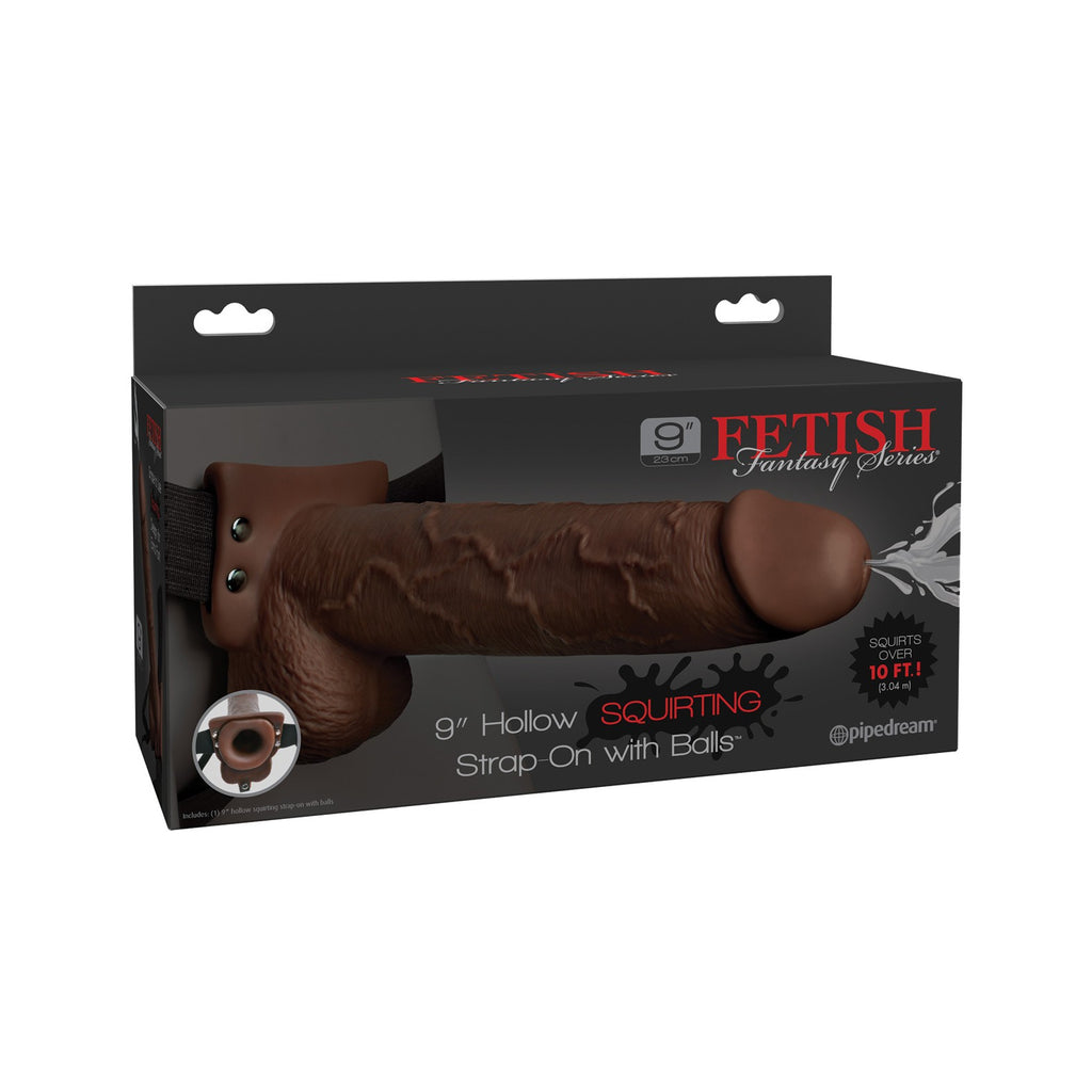 Fetish Fantasy Series 9" Hollow Squirting Strap-on With Balls - Brown