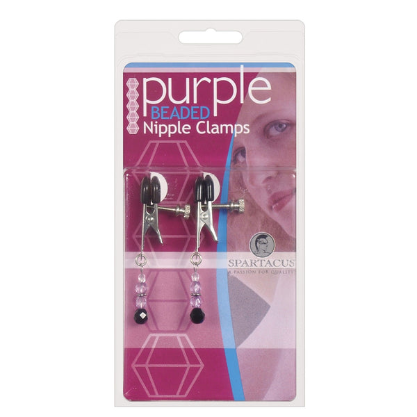 Spartacus Adjustable Broad Tip Nipple Clamps w/Purple Beads