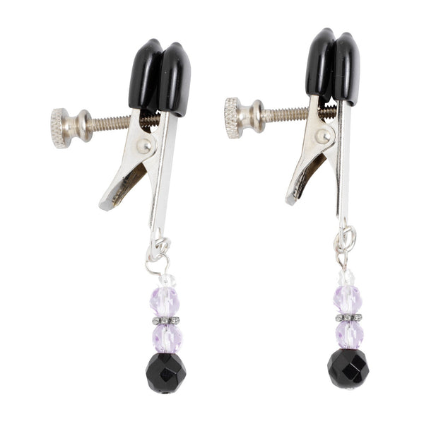 Spartacus Adjustable Broad Tip Nipple Clamps w/Purple Beads