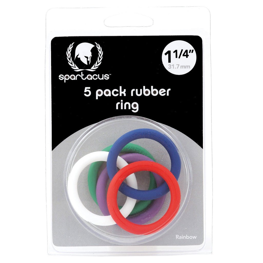 Spartacus 1.25" Rubber Cock Ring Set - Rainbow Pack of 5