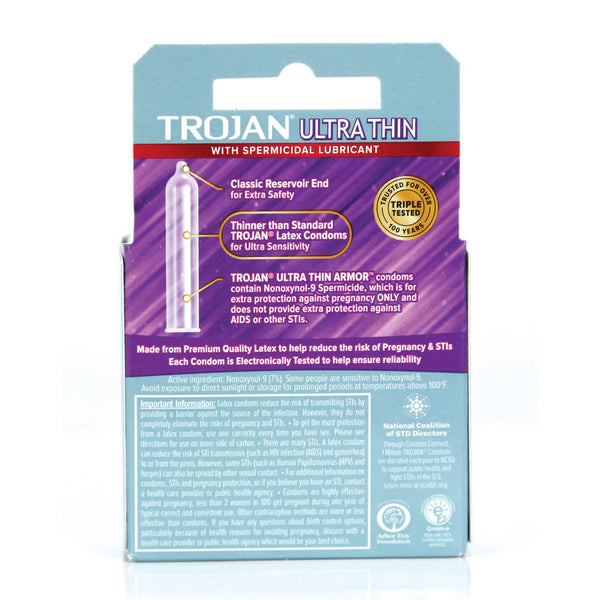 Trojan Ultra Thin Armor Spermicidal - Box of 3